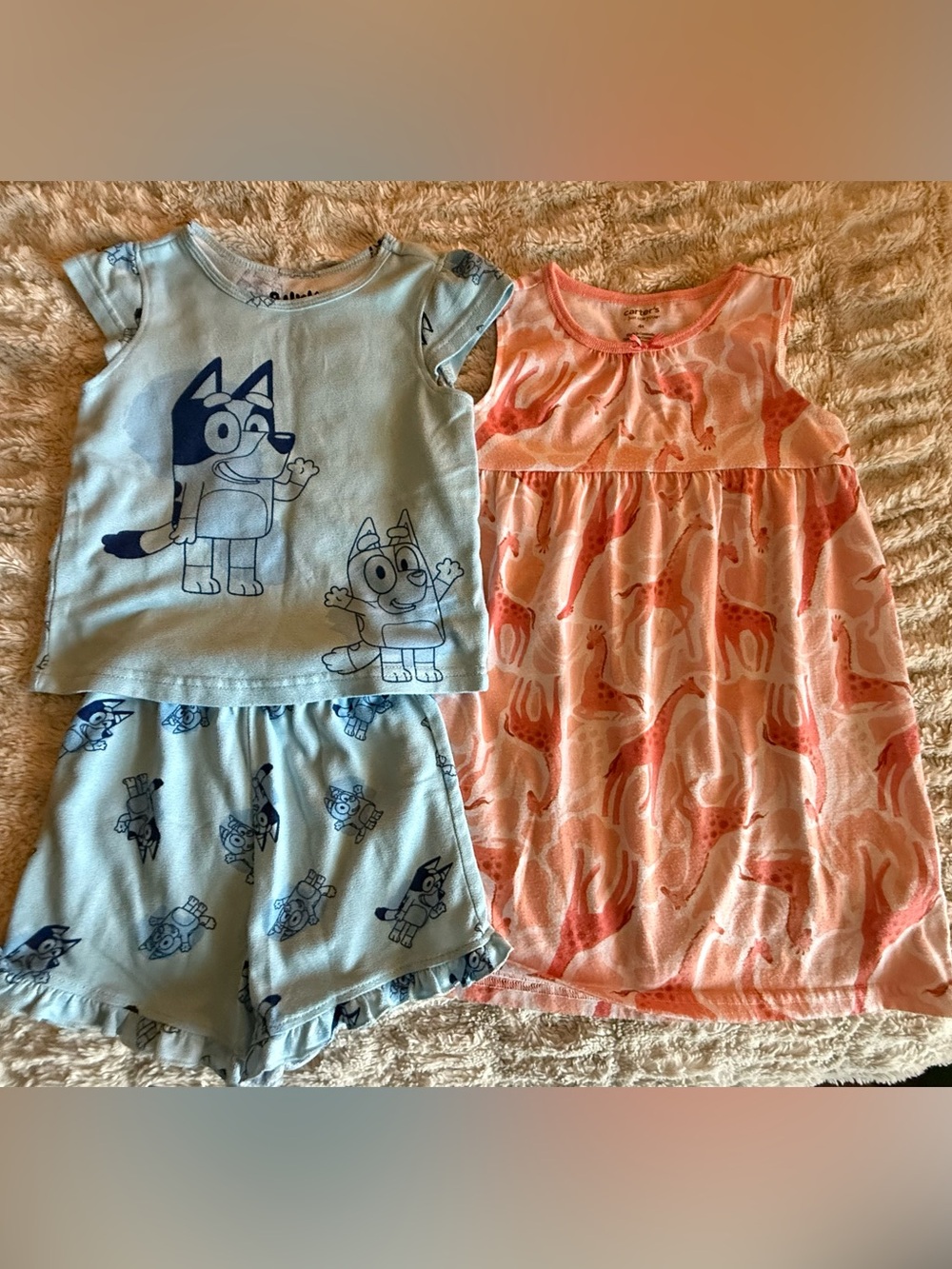 Carter's Light Blue Bluey Pajama Set with Pink Giraffe Nightdress